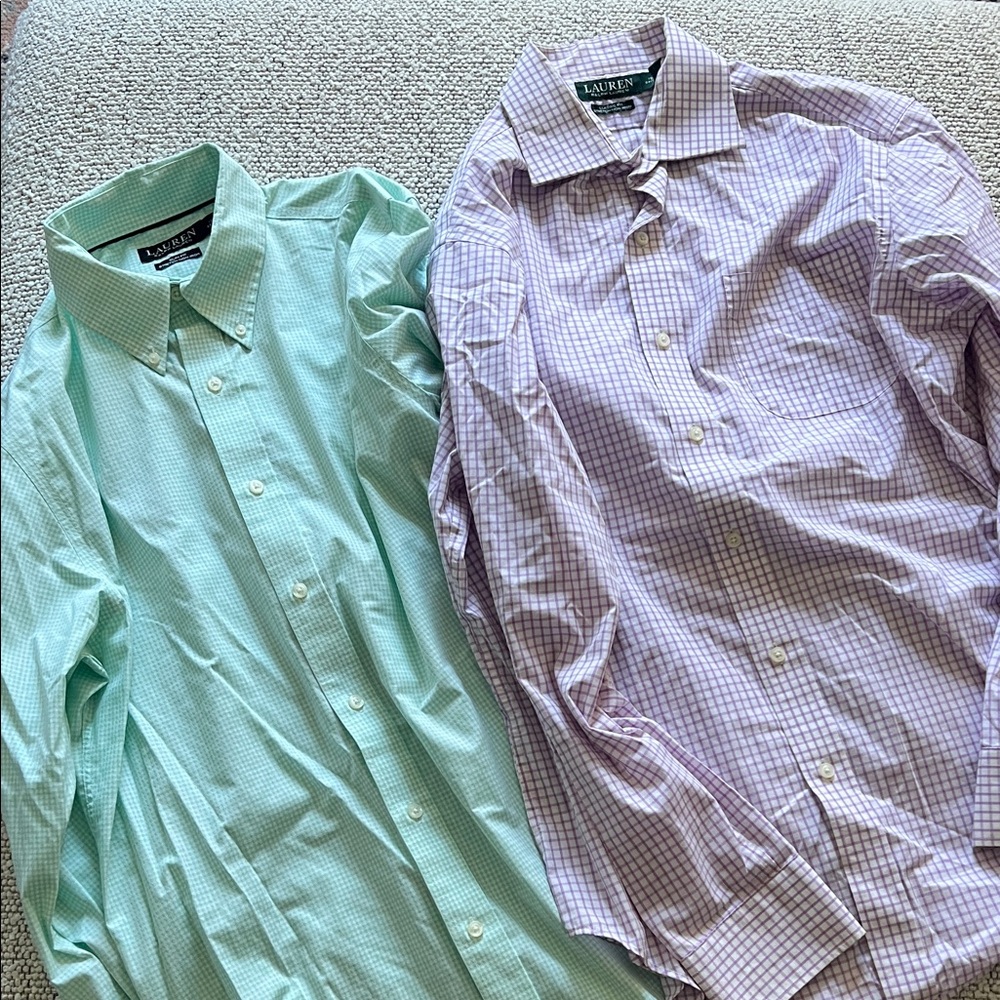 Ralph Lauren Men's Dress Shirts - Mint Green and Lavender Checkered